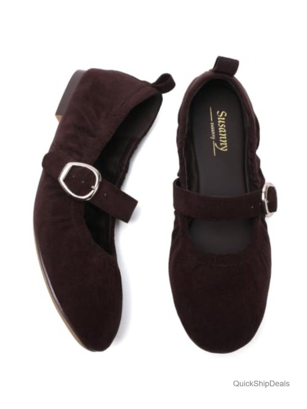 Mary Jane Flats with Buckle Strap Ruched Detail Ballet Shoes Lightweight